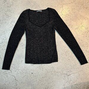 Anthropologie Black and Gold Shimmer Ribbed Long sleeve Sz: Large